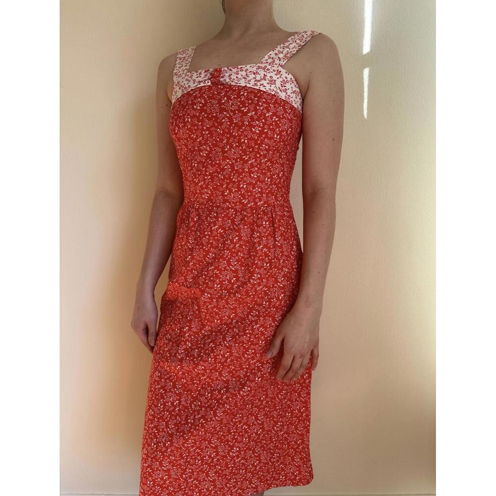 Red and White Handmade Floral Prairie Mini Dress - Picture 4 of 6